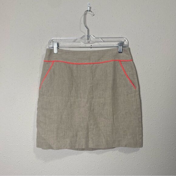 Ann Taylor Loft 100% Linen Biege Mini Skirt W/ Contrasting Hem Women's Size 2 - Picture 13 of 14